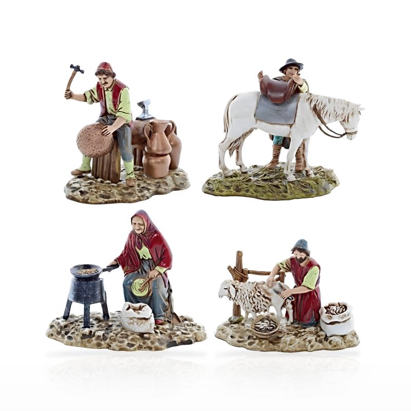 Set Gruppi Mestieri 4 Soggetti Standard 10 Stile Napoletano per Presepe in Scala 1:20