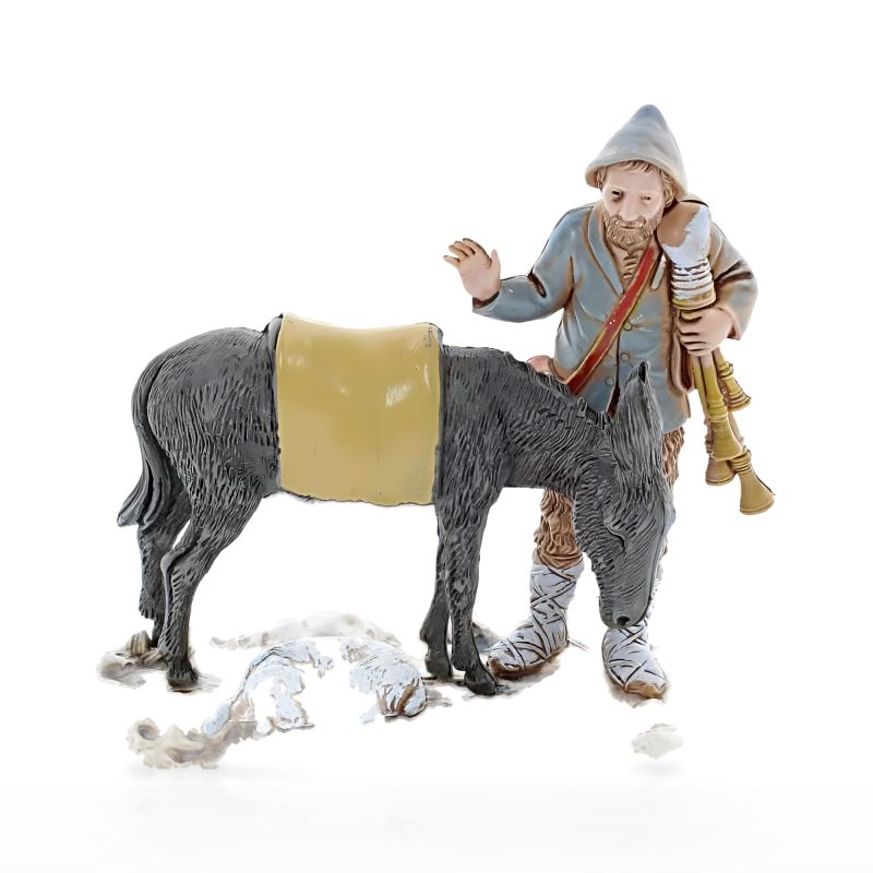 Set Scene Donna con Maiali e Zampognaro con Asino Standard 10 per Presepe in Scala 1:20 Stile Napoletano