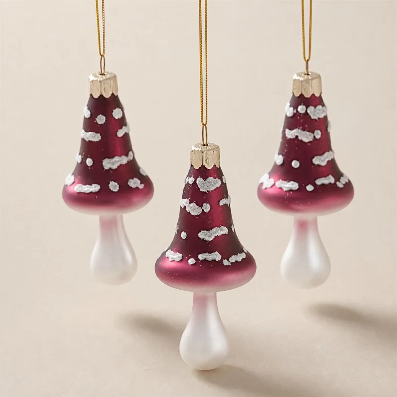 Set 3 funghi pois h 9 cm bianco marsala