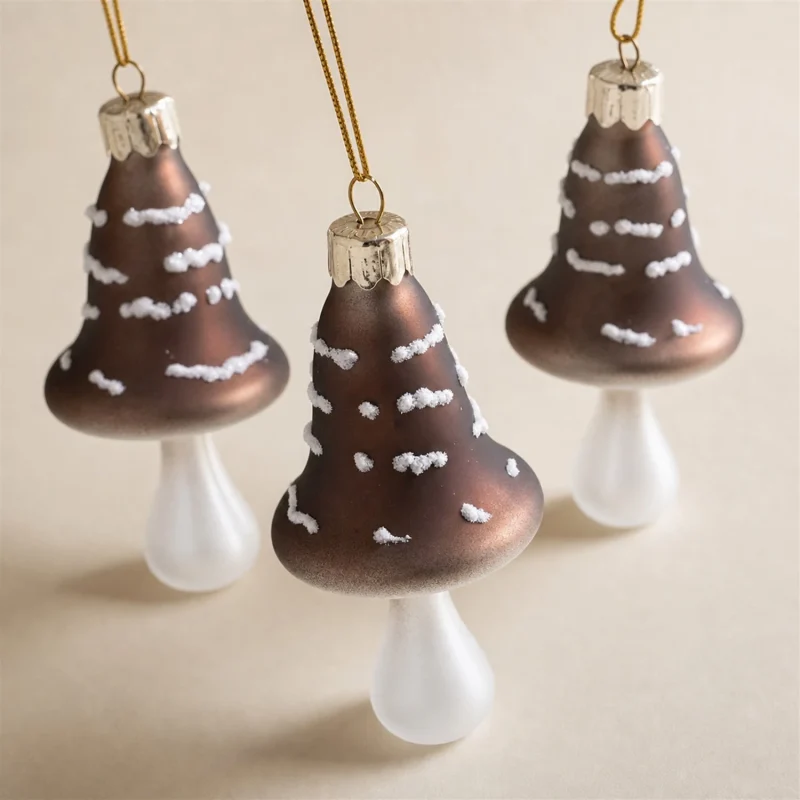 Set 3 funghi pois h 9 cm bianco marrone