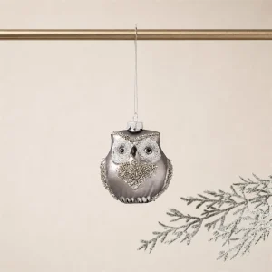 Set 2 Gufetti in Vetro con Perline h 9 cm Argento