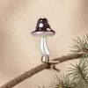 Set 3 funghi pois in vetro con clip h 9 cm bianco marsala