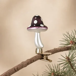 Set 3 funghi pois in vetro con clip h 9 cm bianco marsala