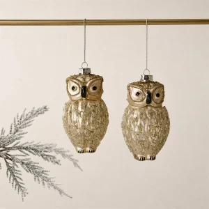 Set 2 civette decorate in vetro h 12 cm champagne