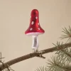 Set 3 funghi pois in vetro con clip h 13 cm bianco rosso