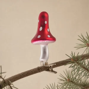 Set 3 funghi pois in vetro con clip h 13 cm bianco rosso