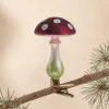 Set 3 funghi pois in vetro con clip h 11 cm bianco marsala