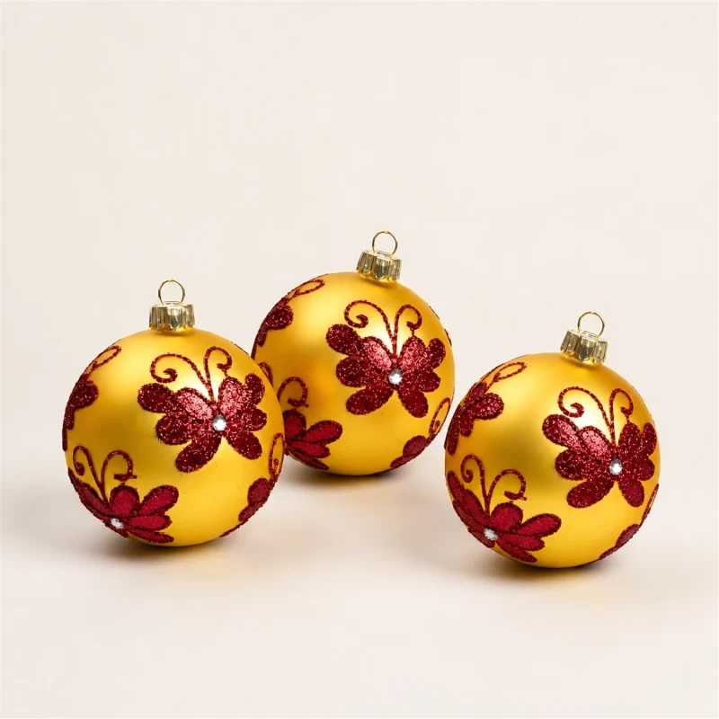 Set 3 sfere decorate Ø 80 mm rosso decor