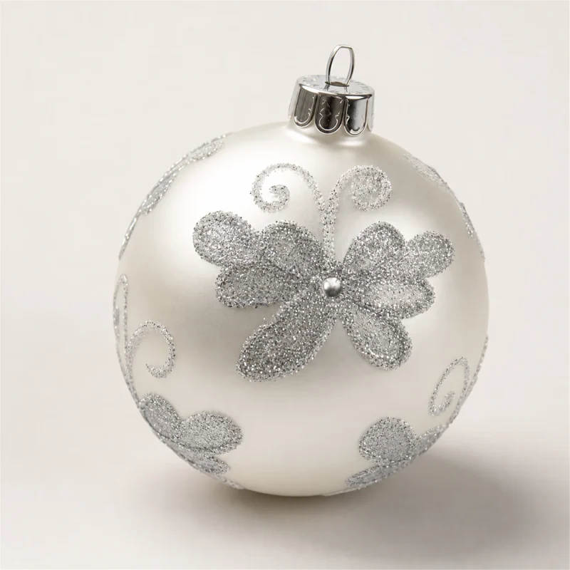 Set 3 sfere decorate Ø 80 mm bianche decor argento