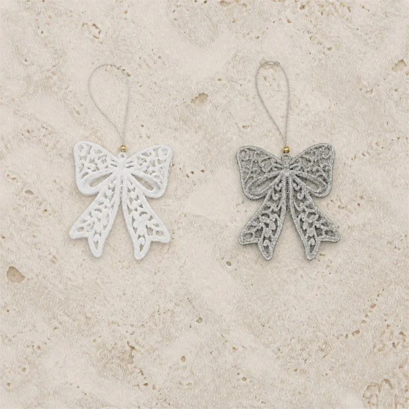 Set 4 silver white gift bow decorations h 9 cm