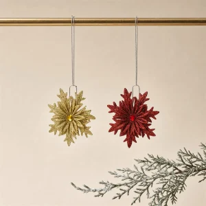 Set 4 decori fiore regalo oro rosso h 12 cm