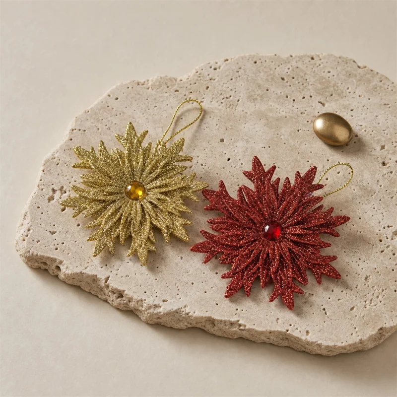 Set 4 Geschenk Blumenschmuck rot gold h 12 cm