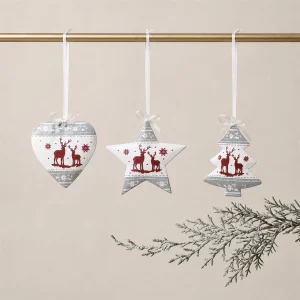 Set 3 Soggetti in metallo con decoro renna h 9 cm