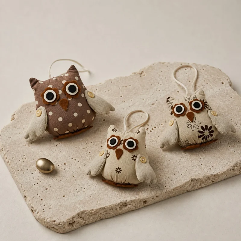 Set 3 Gufi Nines marrone h 10 cm