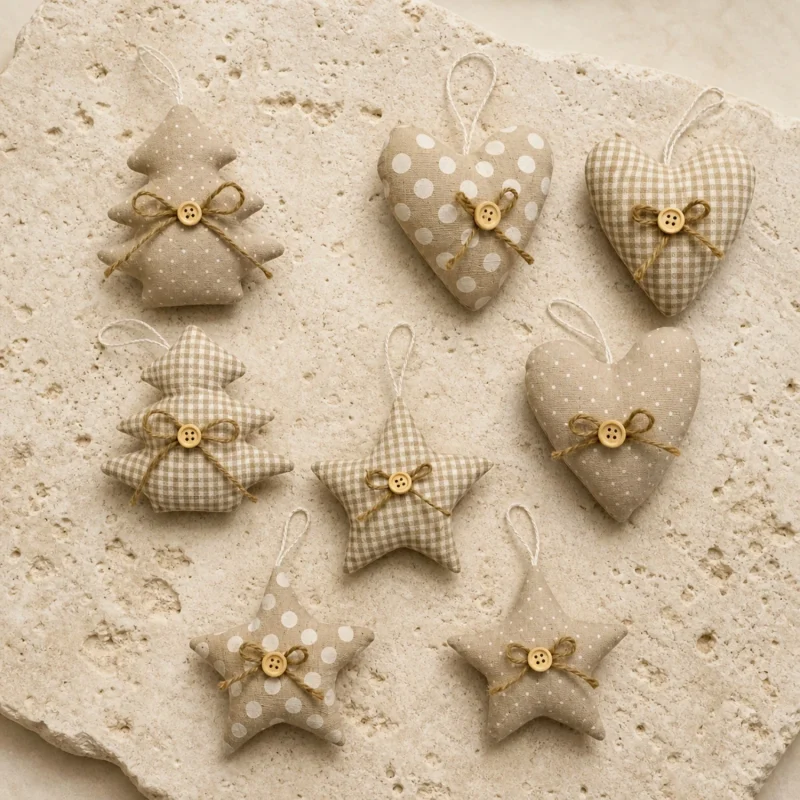 Set 9 Soggetti Nines avorio h 13 cm cuore stella albero