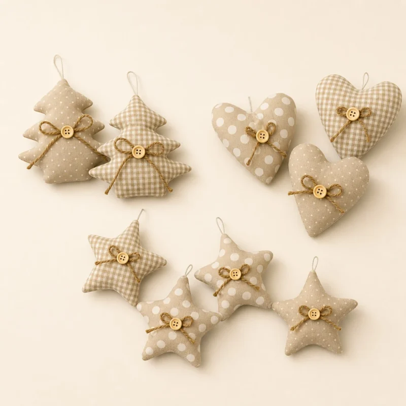 Set 9 Soggetti Nines avorio h 11 cm cuore stella albero