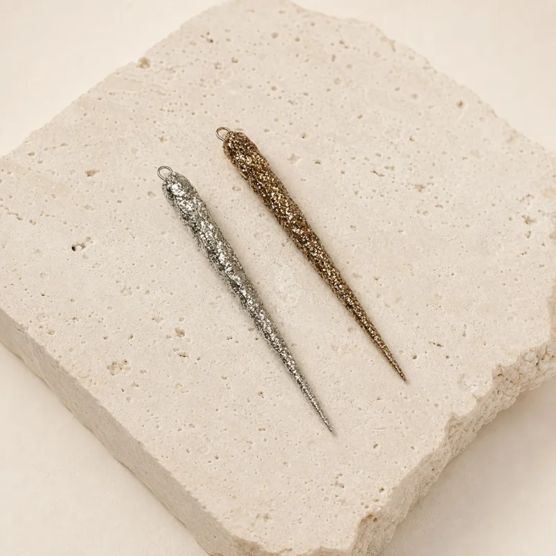Set 12 ghiaccioli h 6 cm glitter 2 assortimenti champagne rame