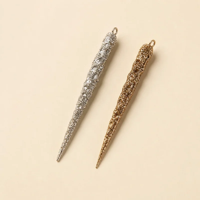 Set 12 ghiaccioli h 6 cm glitter 2 assortimenti champagne rame