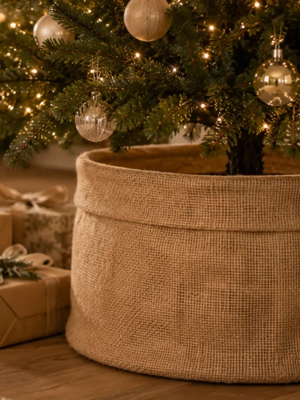 Albero di Natale e regali sotto luci calde