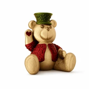 Soprammobile Orsetto Bruno Decorato a Mano nei Colori Classici Oro, Rosso e Verde