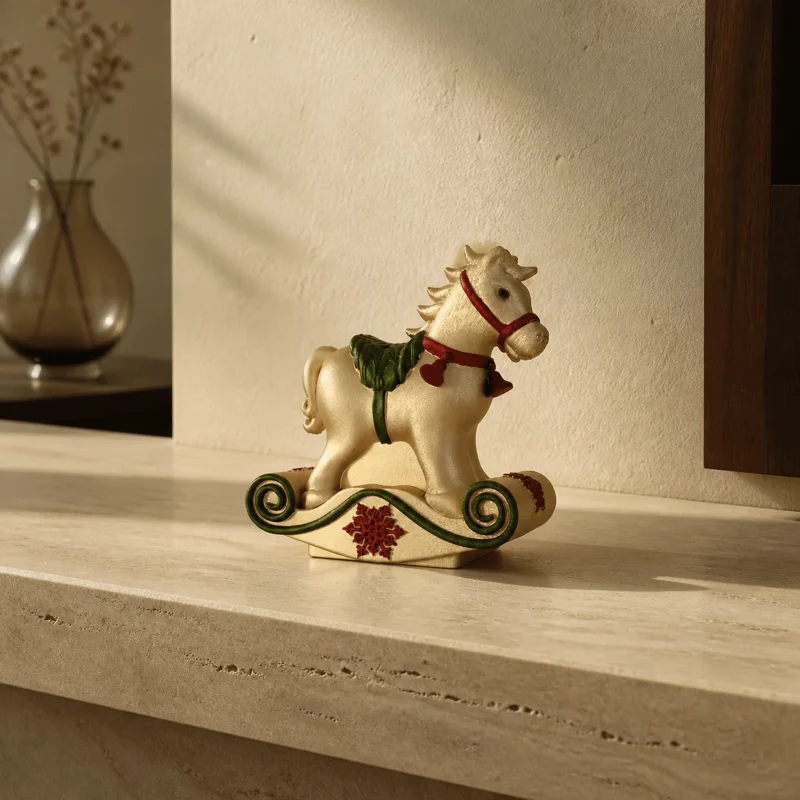 Soprammobile Cavallo Lisi Decorato a Mano nei Colori Oro, Rosso e Verde
