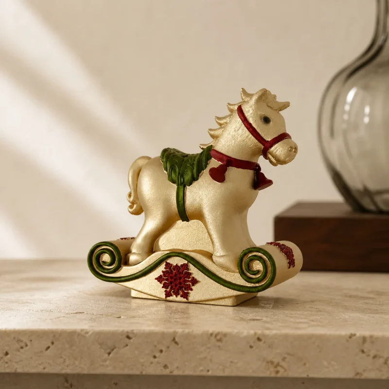Soprammobile Cavallo Lisi Decorato a Mano nei Colori Oro, Rosso e Verde