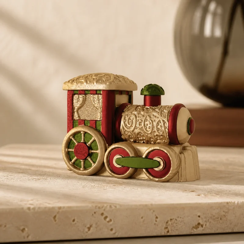 Merano Locomotive Train Ornament Hand Decorated Gold, Red and Green Colors