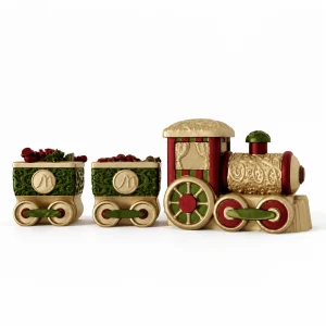 Set Soprammobile Trenino Merano Decorato a Mano Oro, Rosso e Verde