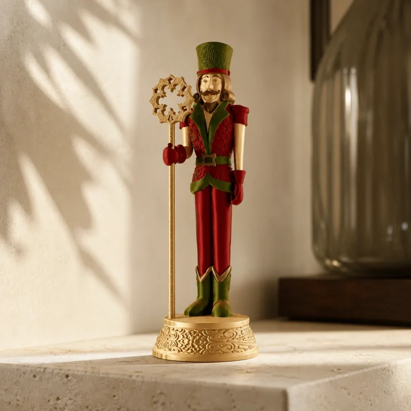 Adorno de cascanueces decorado a mano en oro, rojo y verde