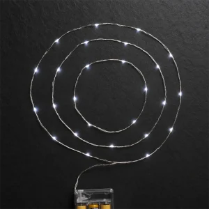 30 Nano LED Bianco Ghiaccio – luce fissa – L 1,50 m – filo metallo modellabile – a batteria – uso interno