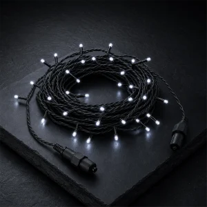 Catena 100 LED Bianco – 20 flashing + 80 fissa – LED Ø 7 mm – L 10 m – 230V – collegabile (max 2000 LED) – cavo gomma nero – uso esterno