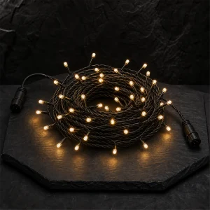 Catena 100 LED Luce Calda – 20 flashing + 80 fissa – LED Ø 7 mm – L 10 m – 230V – collegabile (max 2000 LED) – cavo gomma nero – uso esterno