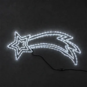 Stella Cometa Tripla in Tubo LED – 228 LED Bianco Ghiaccio (38 flashing + 190 fissa) – L 117 cm – 230V – filo gomma nero – uso esterno