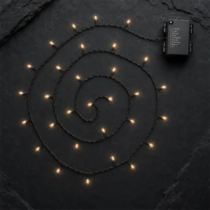 Catena 100 LED Luce Calda – giochi luce con timer (6h ON/18h OFF) – L 5 m – a batteria – uso esterno