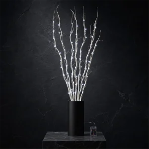 Rami Luminosi (5 rami avorio) – 50 LED Bianco Ghiaccio – luce fissa – H 120 cm – a batteria – filo trasparente – uso interno