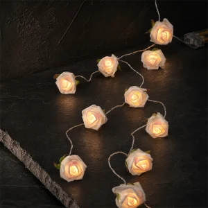 Rose Avorio/Rosa LED – Ø 6 cm – 10 LED luce calda – luce fissa – L 1,50 m – a batteria – uso interno