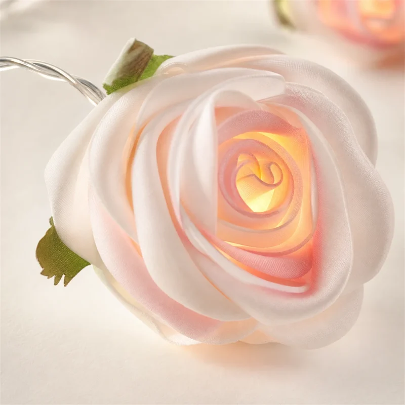 Rose Avorio/Rosa LED – Ø 6 cm – 10 LED luce calda – luce fissa – L 1,50 m – a batteria – uso interno