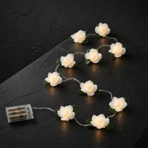 Rose Bianche LED – Ø 6 cm – 10 LED luce calda – luce fissa – L 1,50 m – a batteria – uso interno