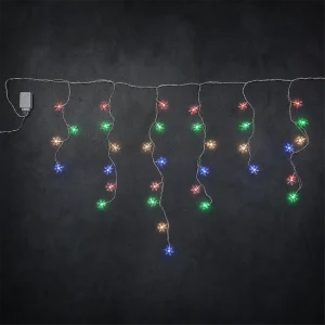 Stalattiti Fiocchi di Neve LED – 72 LED Multicolor – giochi luce – L 2,20 m × H max 80 cm – 24V – filo trasparente – uso esterno