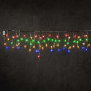 Stalattiti Fiocchi di Neve LED – 180 LED Multicolor – giochi luce – L 4,20 m × H max 50 cm – 24V – filo trasparente – uso esterno
