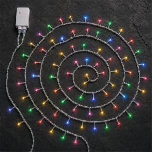 Catena 180 LED Multicolor – giochi luce memory – T.E. 6W – L 13 m – 31V – filo trasparente – uso esterno