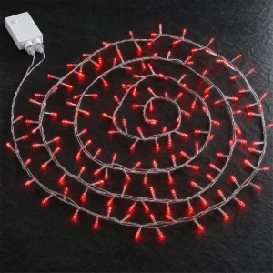 Catena 180 LED Rosso – giochi luce memory – T.E. 6W – L 13 m – 31V – filo trasparente – uso esterno