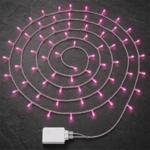 Catena 180 LED Ciclamino – giochi luce memory – L 13 m – 31V – filo trasparente – uso esterno