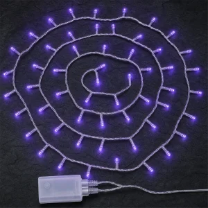 Catena 180 LED Viola – giochi luce memory – L 13 m – 31V – filo trasparente – uso esterno
