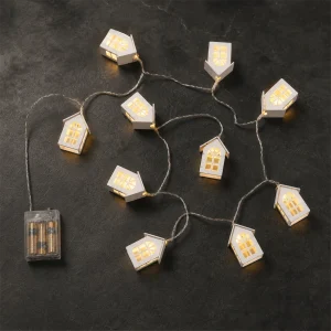 Casette LED H 6,5 cm legno bianco – 10 LED luce calda – luce fissa – a batteria – uso interno