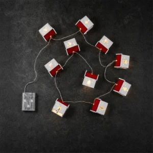 Casette LED H 6 cm legno bianco e rosso – 10 LED luce calda – luce fissa – a batteria – uso interno