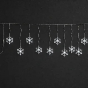 Tenda 10 Fiocchi di Neve in Acrilico LED H 11 cm – L 1,40 m × 33/54 cm – 10 LED chiari flashing – 24V – uso esterno