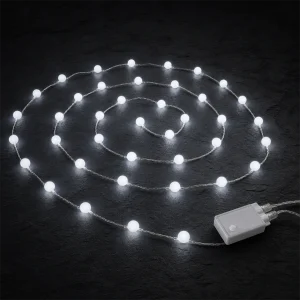 40 Sfere Opache Ø 2 cm – 40 LED Bianco Ghiaccio – giochi luce – L 4 m – 31V – filo trasparente – uso esterno