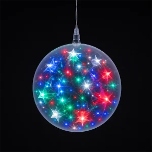 Sfera LED Digitali Ø 15 cm – 48 LED multicolor – filo trasparente – giochi luce digitali – 5V – uso interno