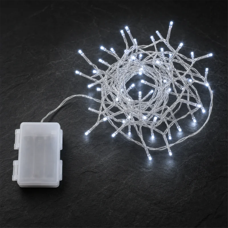 Chain 180 LED Ice White - light games with timer (6h ON/18h OFF) - L 9 m - transparent wire - battery operated - outdoor use